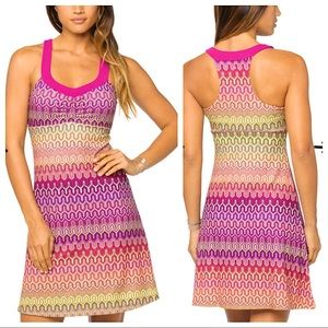Prana Shauna Dress A-line Racer Back Pink Purple Yellow Mosaic Print Size Large